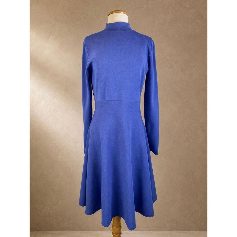 Ann Taylor Sz M Periwinkle Knit Dress Mock Neck Long Sleeve Fit and Flare